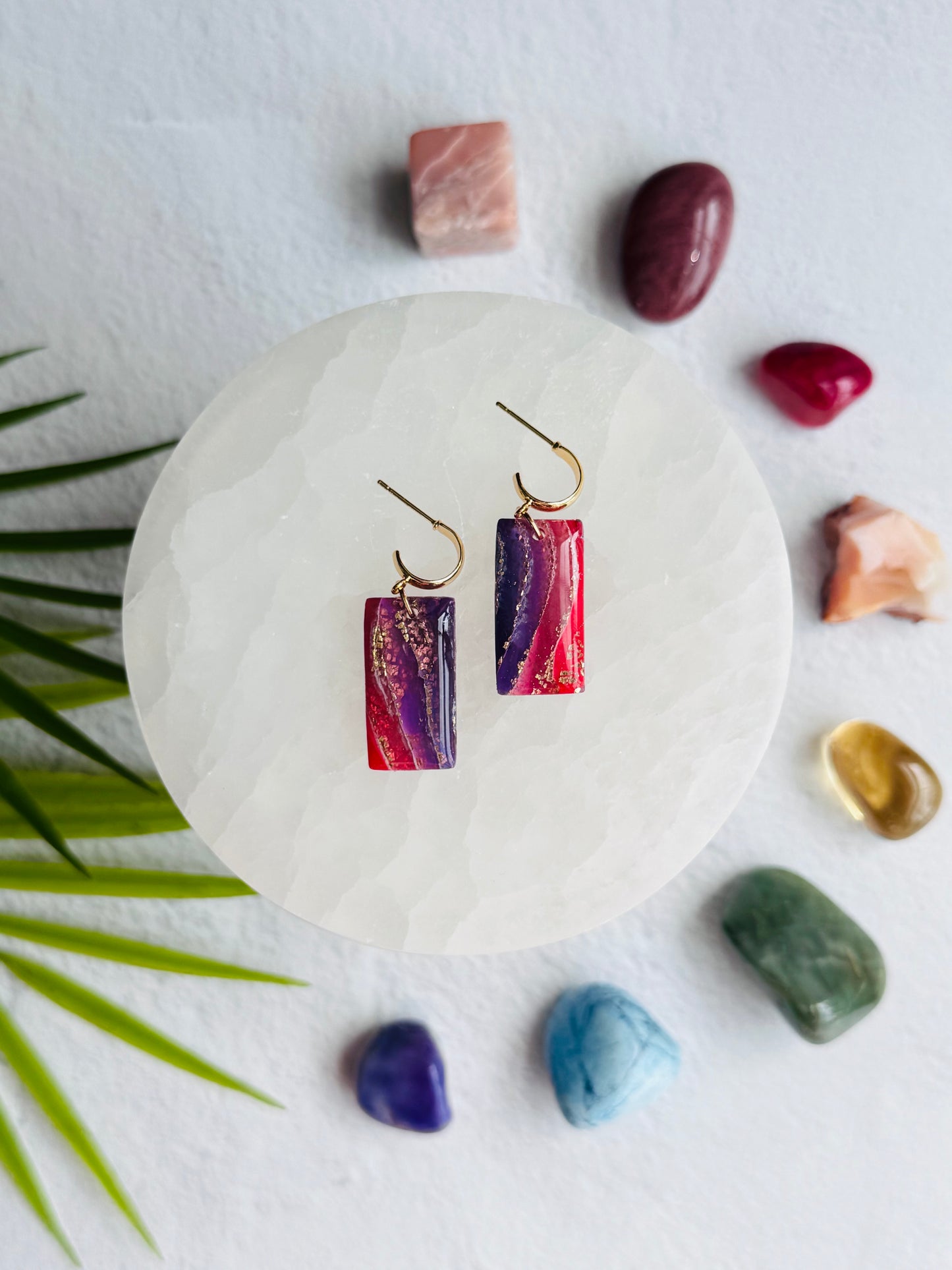 Rainbow Agate - Small Rectangle Earrings