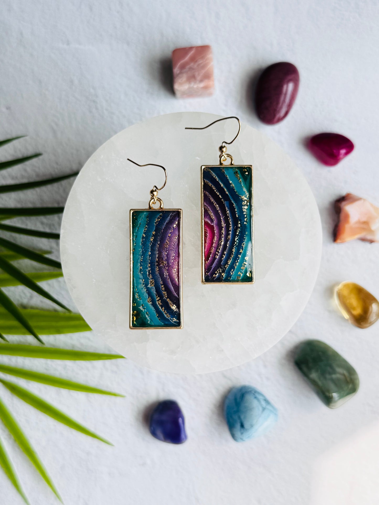 Rainbow Agate - Rectangle Bezel Earring