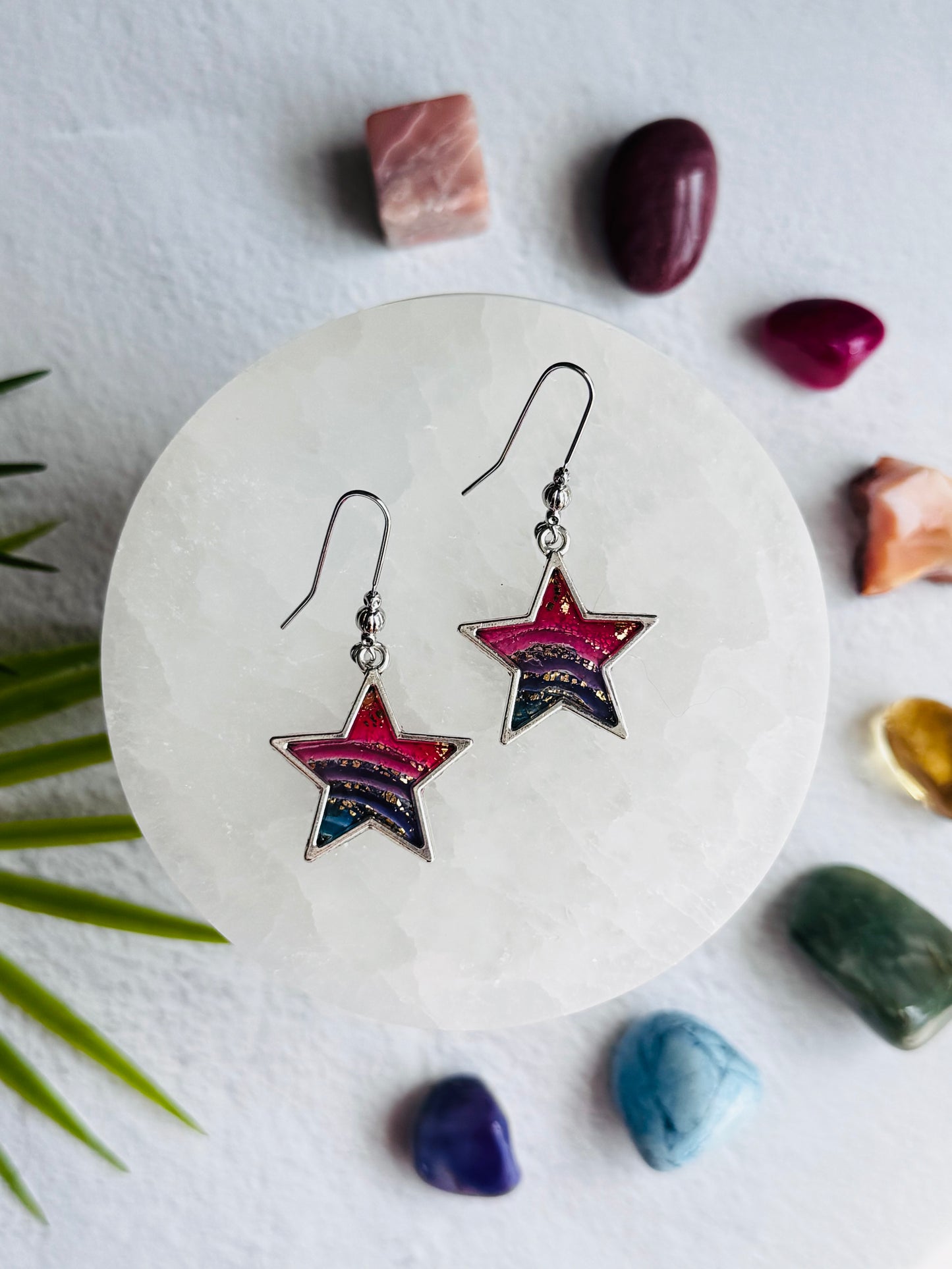 Rainbow Agate - Star Bezel Earrings