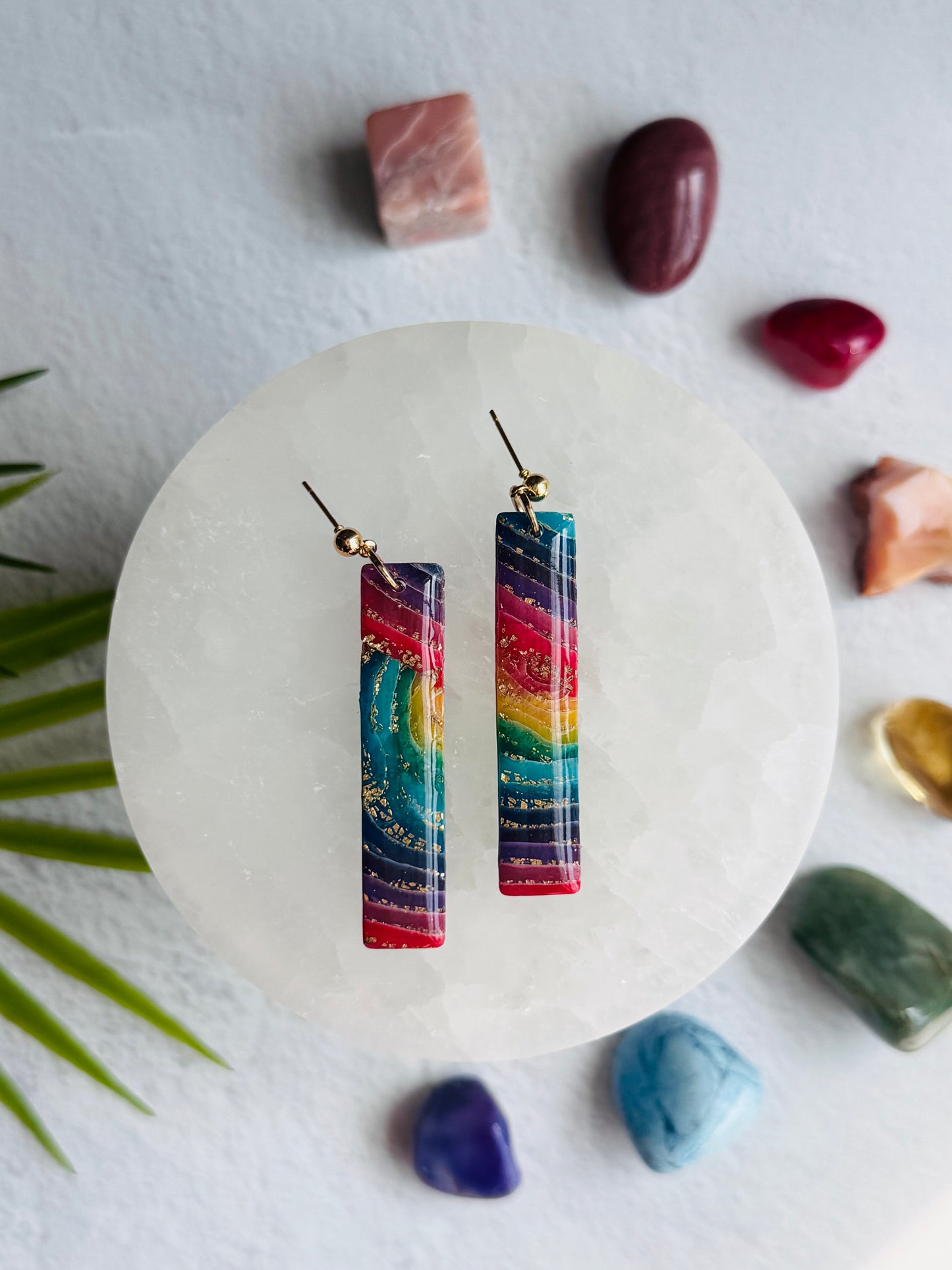Rainbow Agate - Long Rectangle Earring