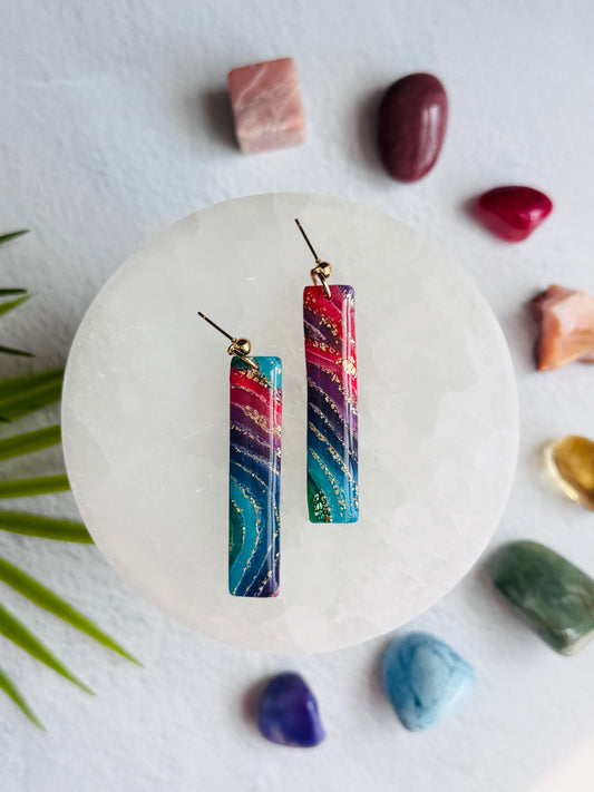 Rainbow Agate - Long Rectangle Earring