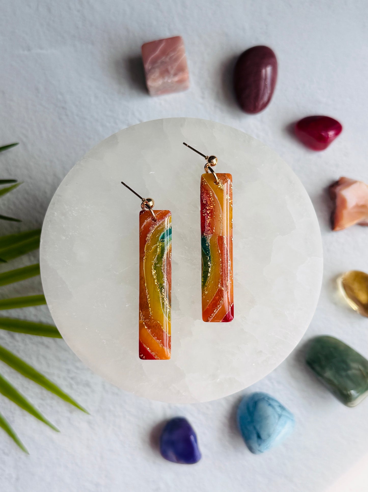 Rainbow Agate - Long Rectangle Earring