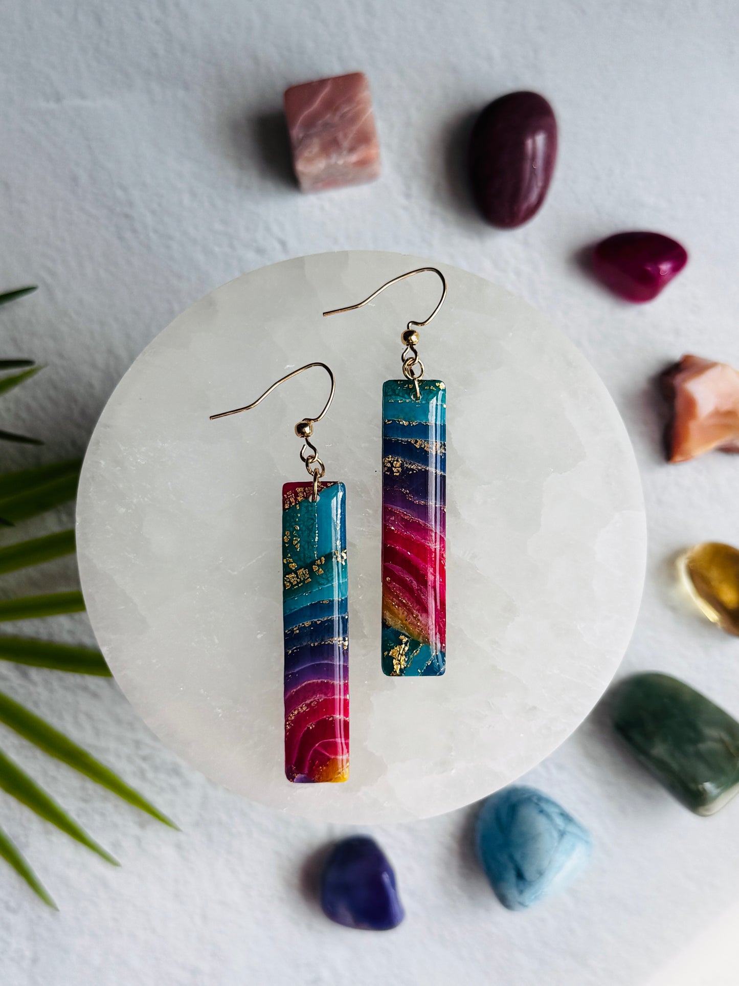 Rainbow Agate - Long Rectangle Earring