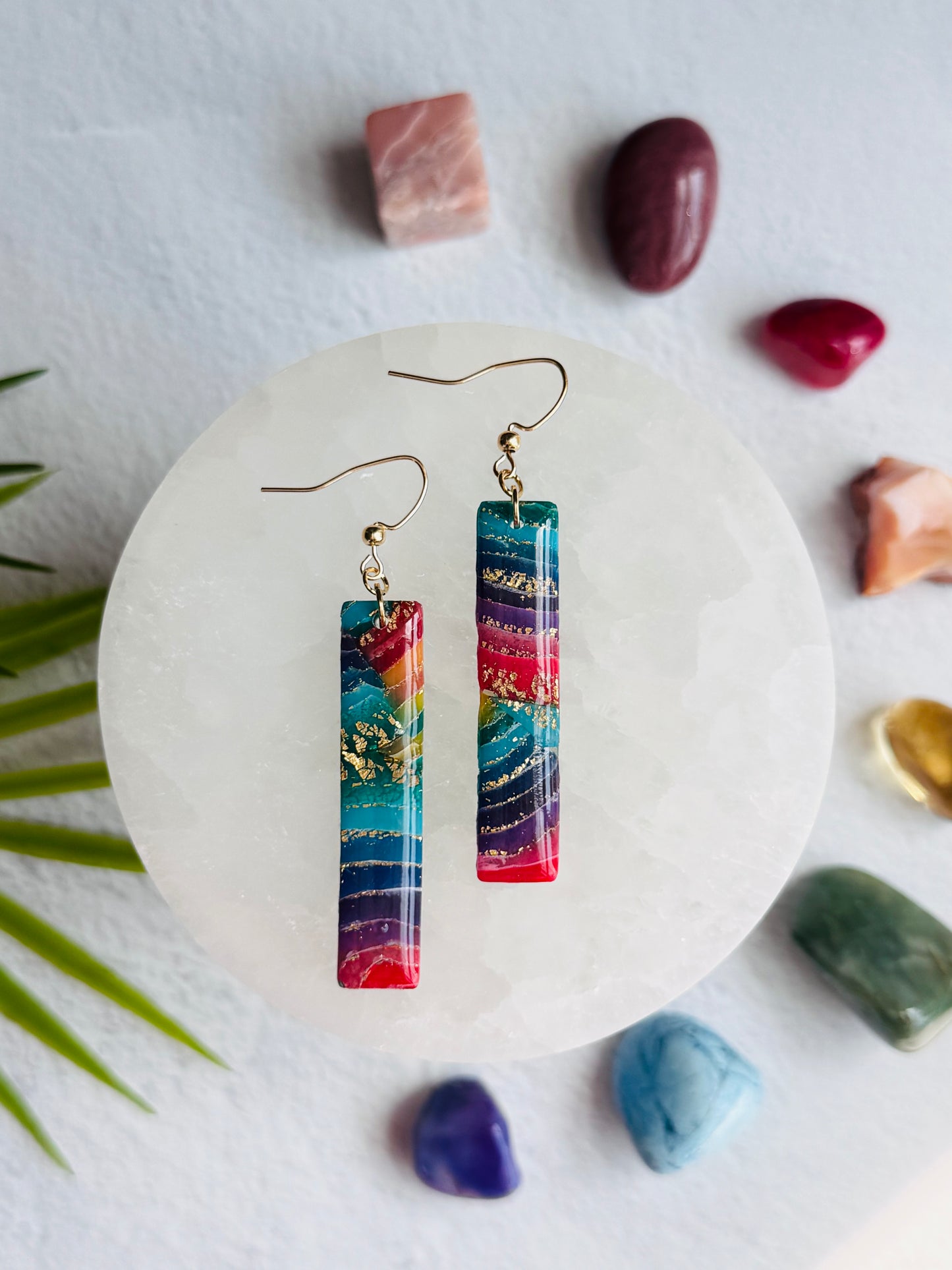 Rainbow Agate - Long Rectangle Earring