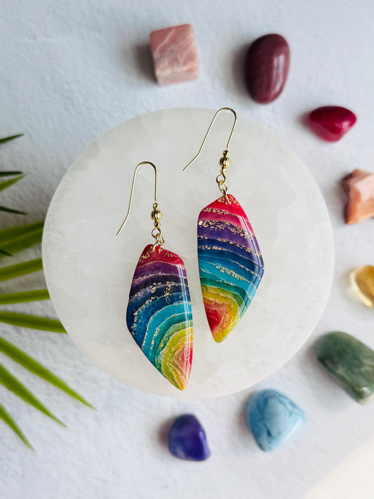 Rainbow Agate - Large Organic Pebble Earring
