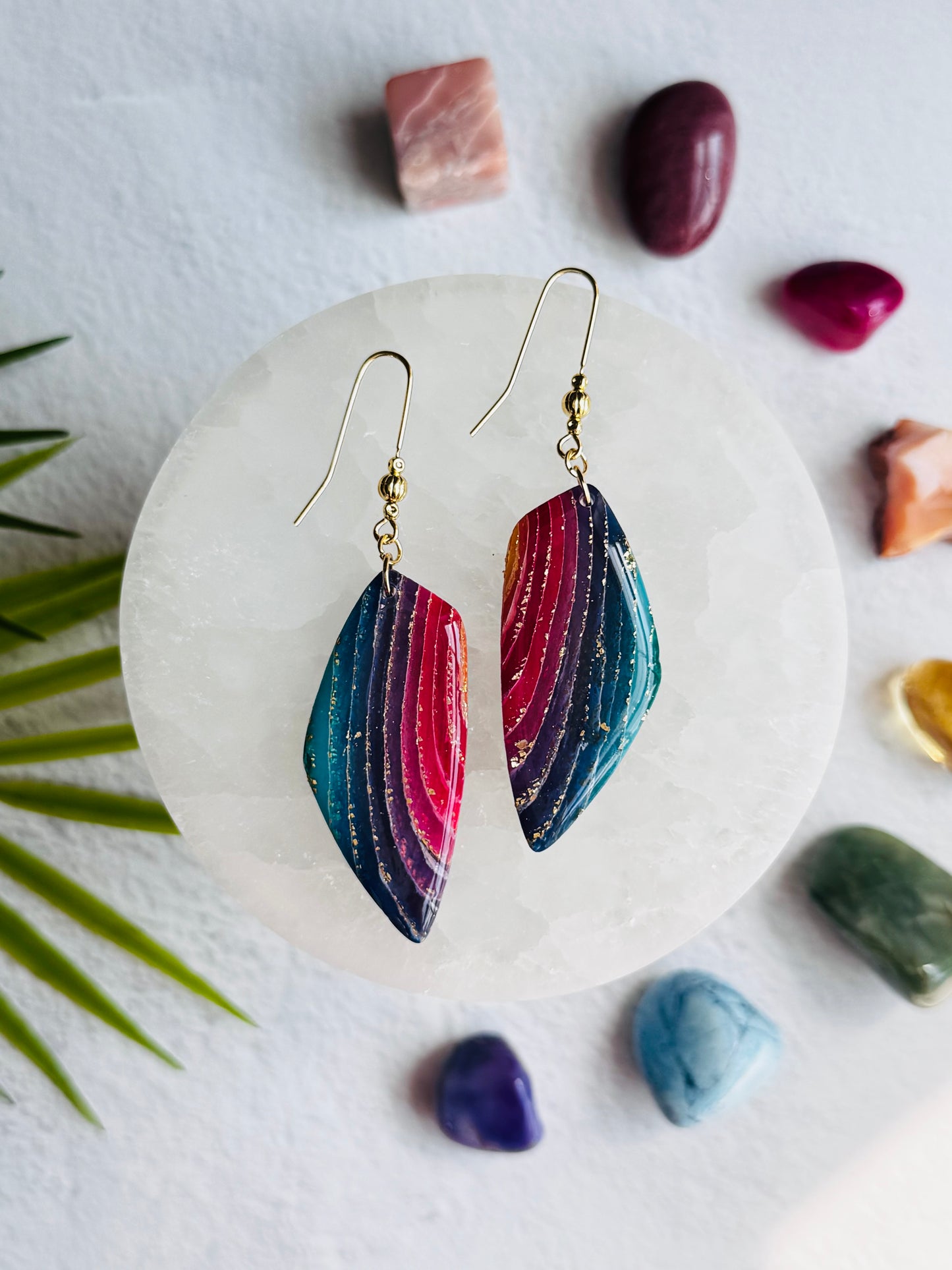 Rainbow Agate - Large Organic Pebble Earring