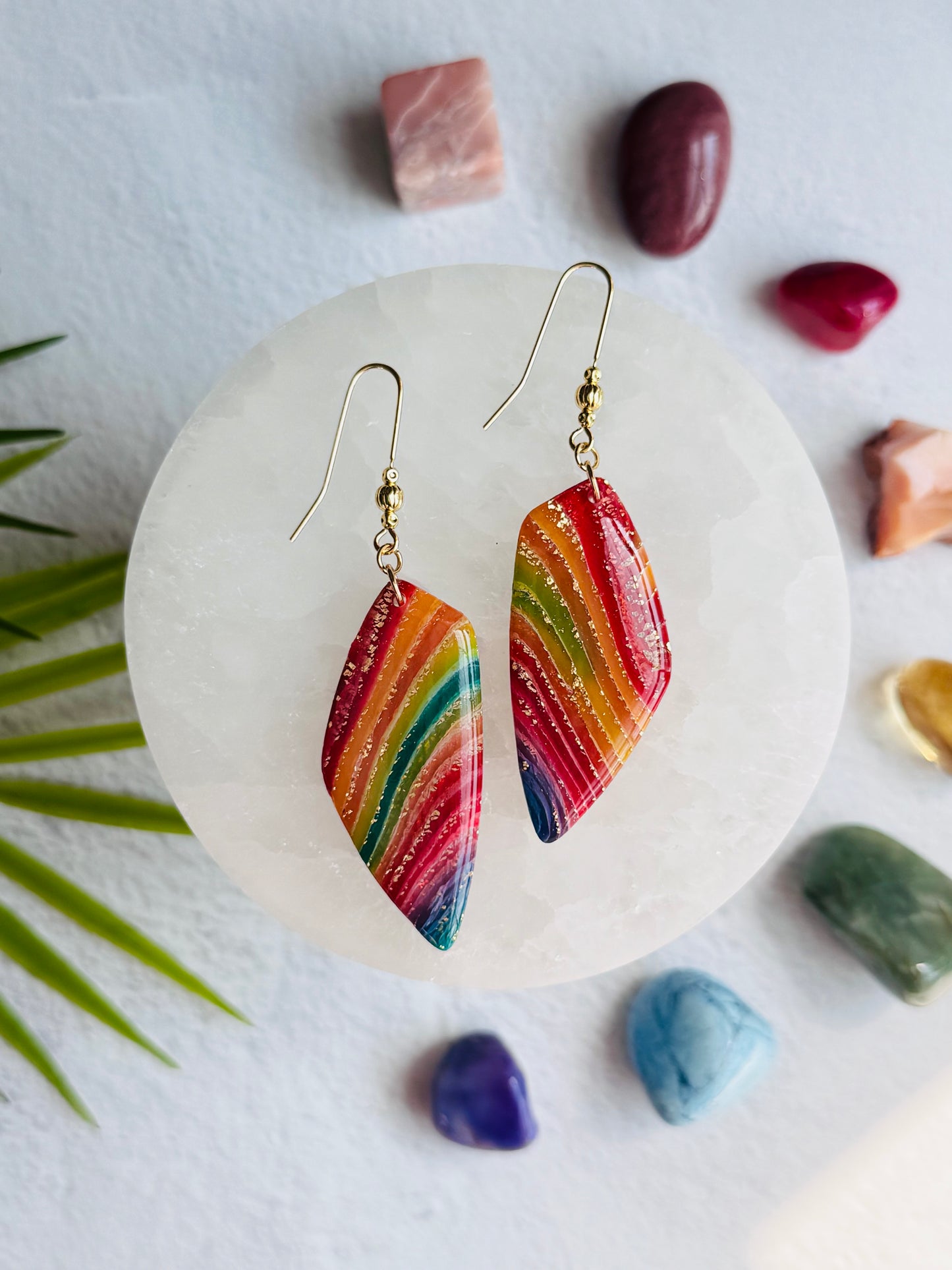 Rainbow Agate - Large Organic Pebble Earring