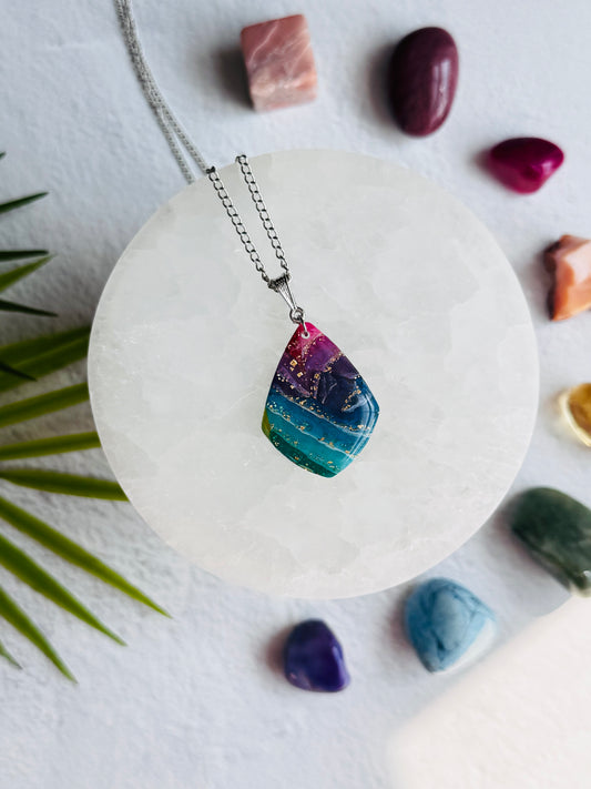 Rainbow Agate - Marquise Pebble Necklace