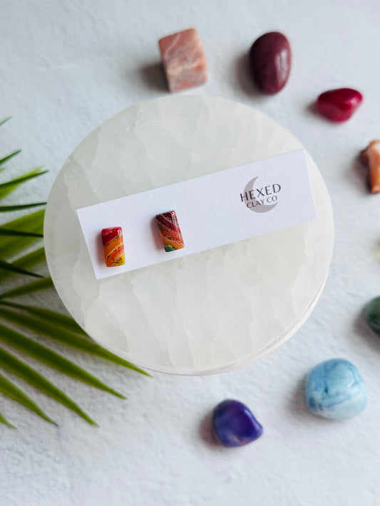 Rainbow Agate - Small Rectangle Studs