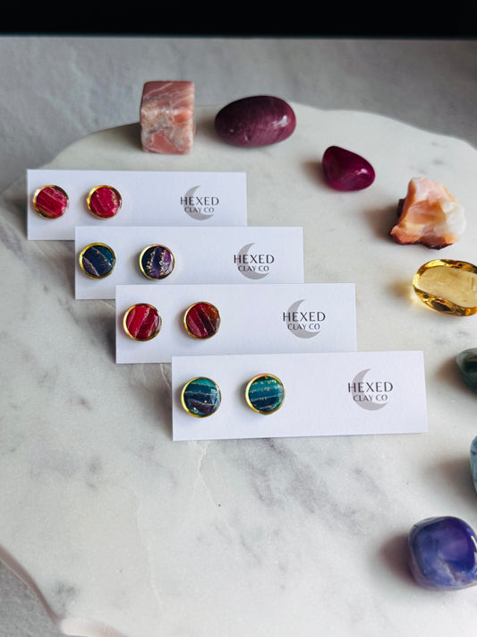 Rainbow Agate - Round Bezel Studs