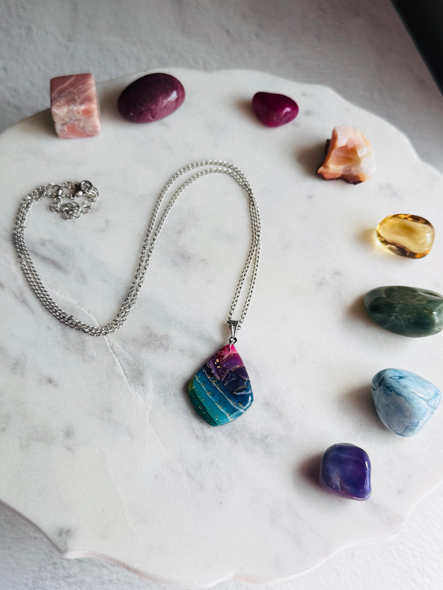 Rainbow Agate - Marquise Pebble Necklace