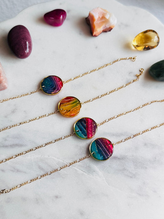 Rainbow Agate - Circle Bezel Bracelets