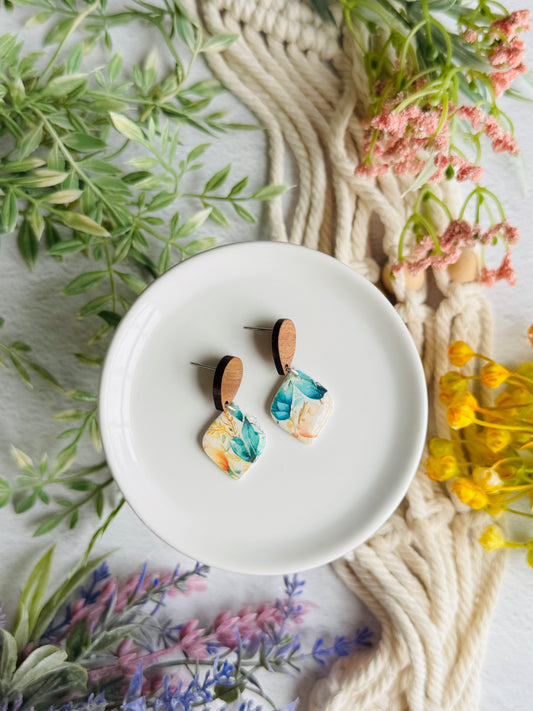 Blue/Green Floral - Teardrop and Wood Post