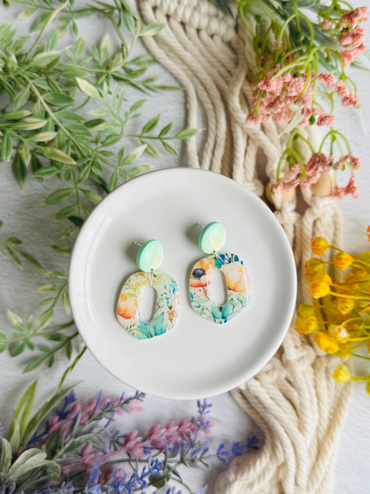 Blue/Green Floral - Abstract Donut Earring