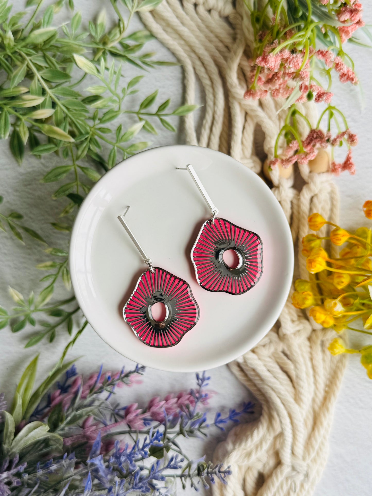 Mushroom Bezel Earring - Pink