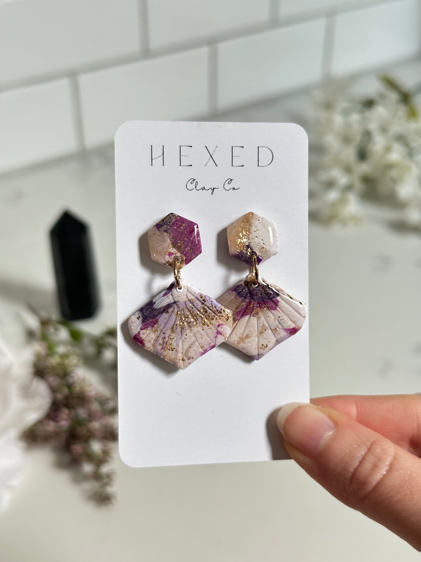 Purple Marble | Art Deco Shell Duo on Stud