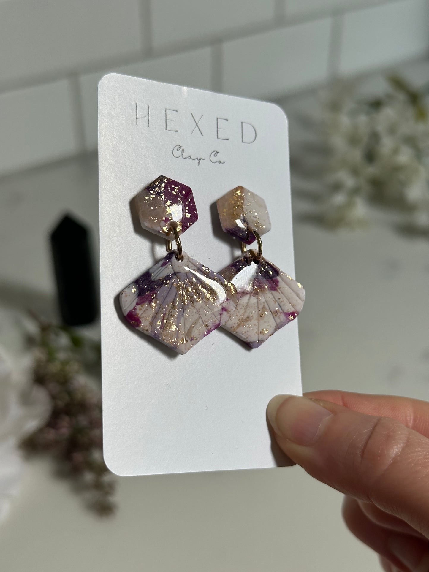 Purple Marble | Art Deco Shell Duo on Stud