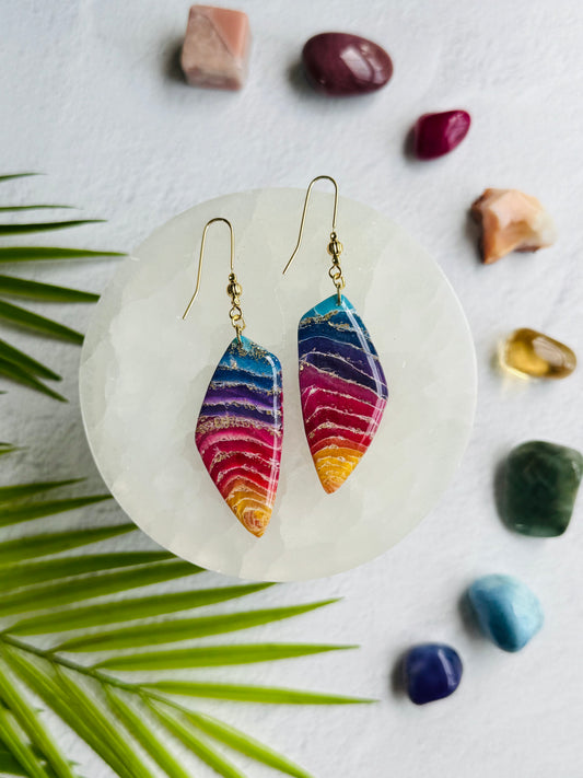 Rainbow Agate - Large Organic Pebble Earring