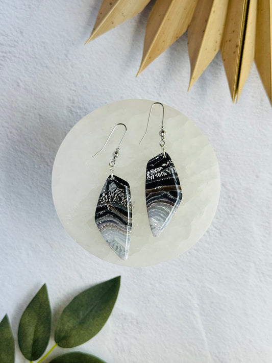 Black Agate Summer - Large Organic Pebble Earrings