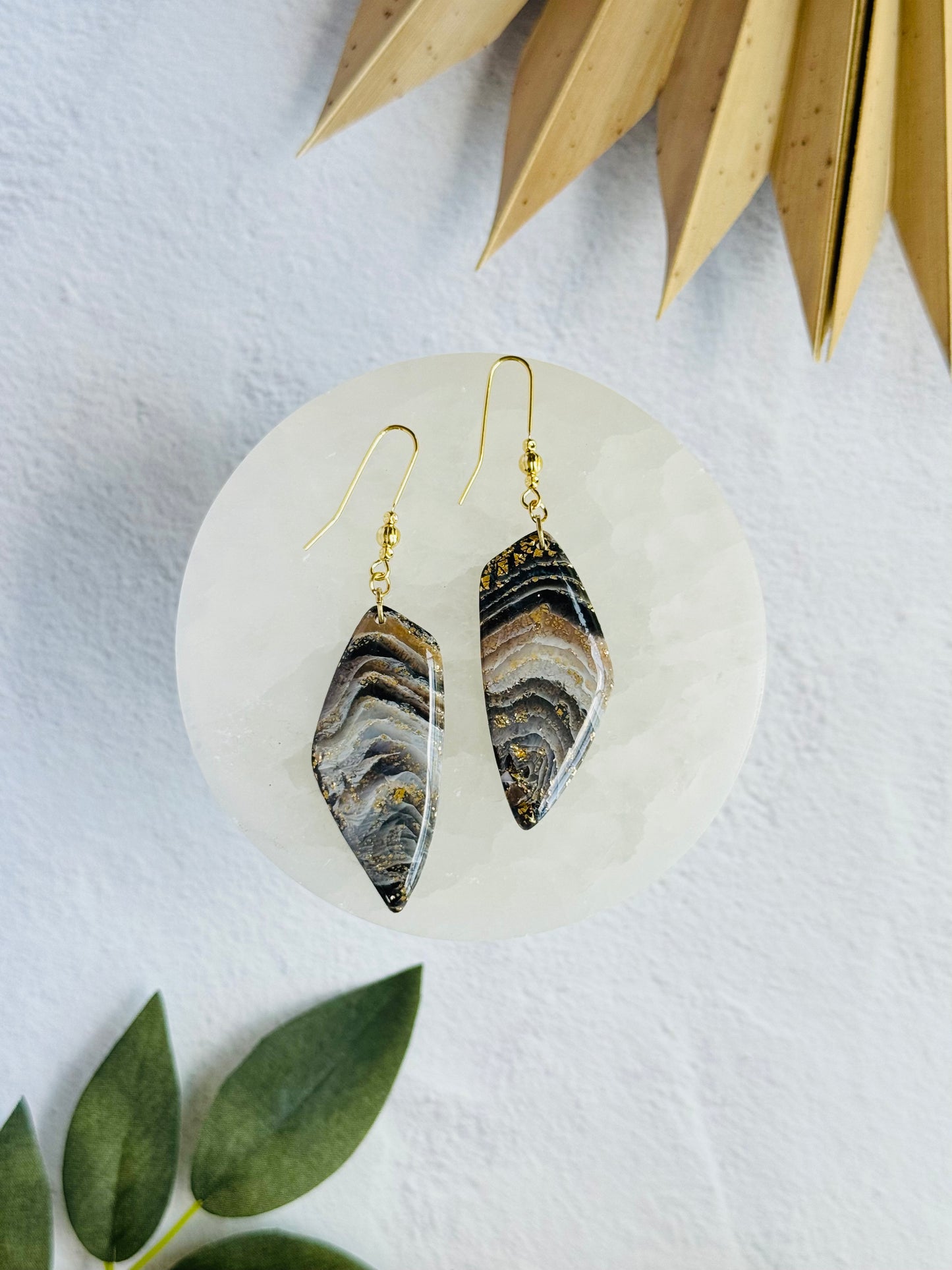 Black Agate Summer - Large Organic Pebble Earrings