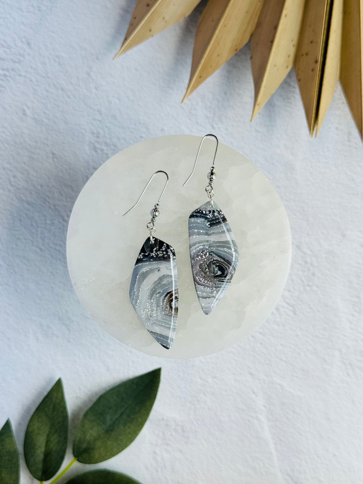 Black Agate Summer - Large Organic Pebble Earrings