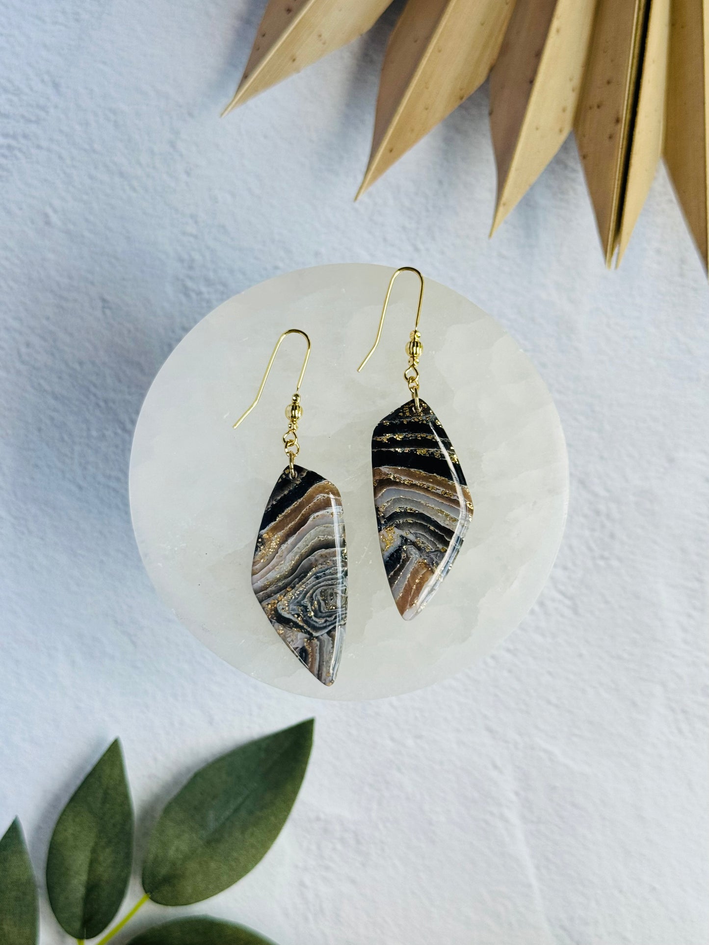 Black Agate Summer - Large Organic Pebble Earrings