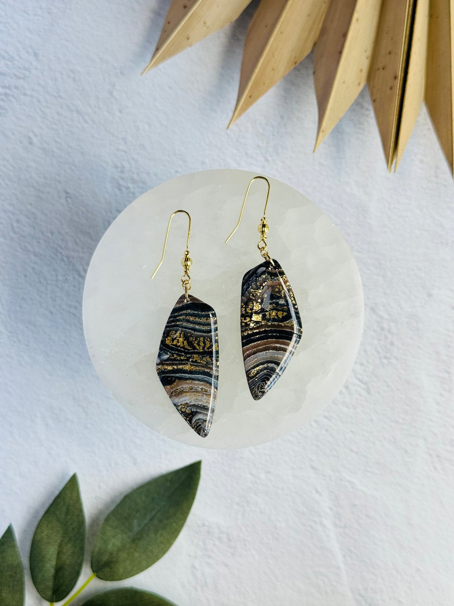 Black Agate Summer - Large Organic Pebble Earrings