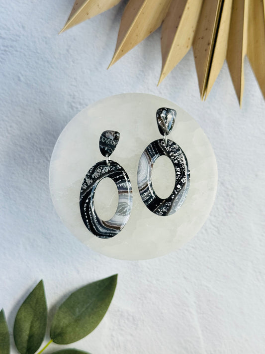 Black Agate Summer - Oval Donut & Pebble Earrings