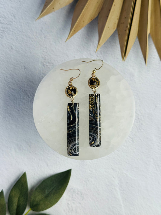 Black Agate Summer - Long Rectangle Earrings