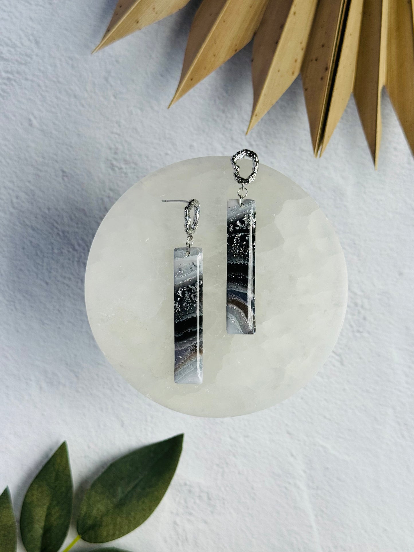 Black Agate Summer - Long Rectangle Earrings