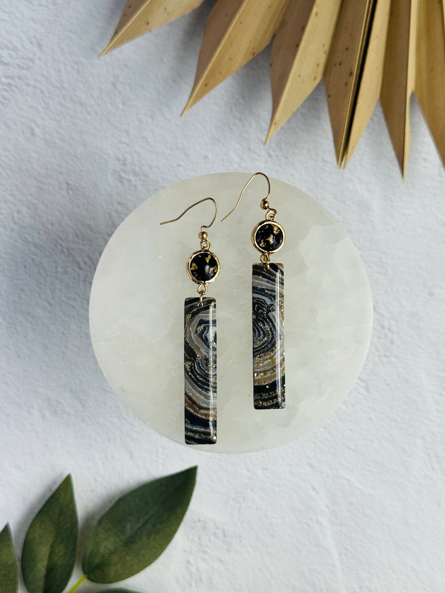 Black Agate Summer - Long Rectangle Earrings