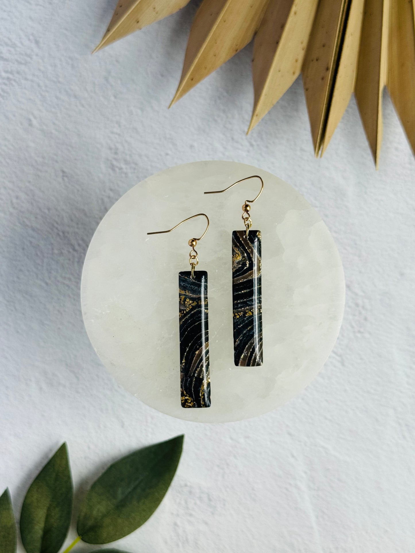 Black Agate Summer - Long Rectangle Earrings