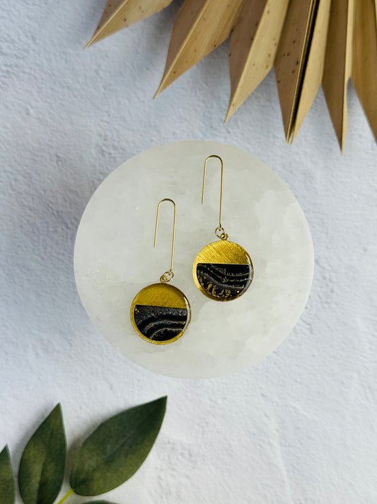 Black Agate Summer - Gold Semi-Circle Bezel Dangles