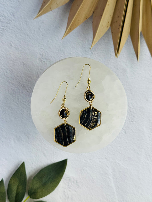 Black Agate Summer - Hexagon Bezel & Speckled Connector
