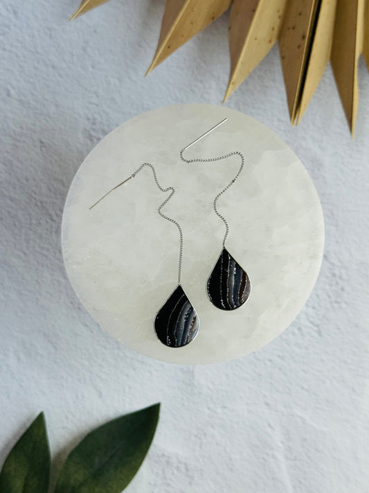 Black Agate Summer - Teardrop Bezel Threaders