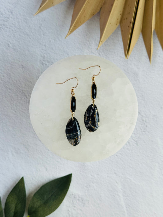 Black Agate Summer - Organic Pebble & Gem Earrings