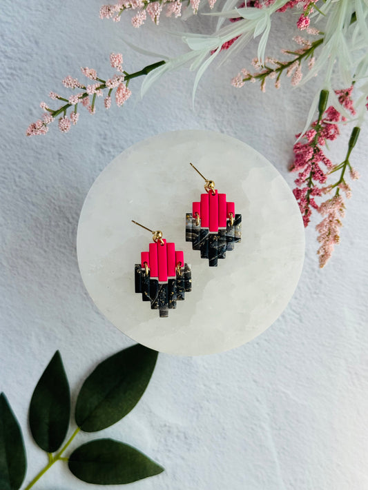 Black Agate Summer - Geometric Mosaic 2-Piece Earring