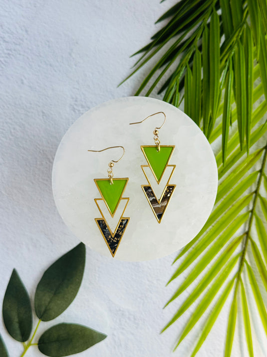 Black Agate Summer - Triangle Chevron Bezel Earrings