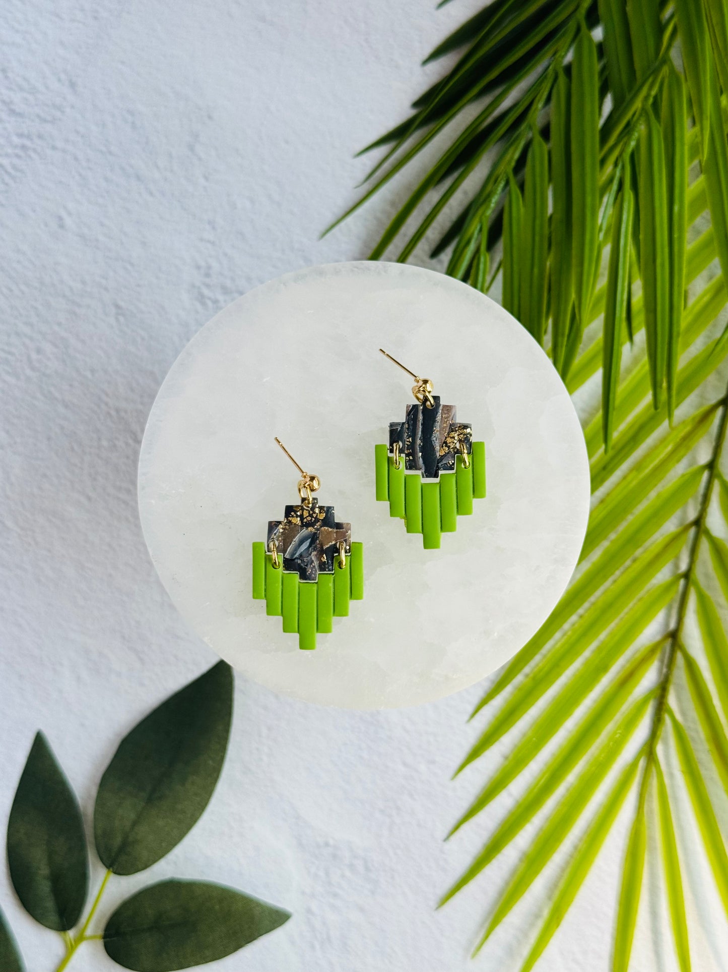 Black Agate Summer - Geometric Mosaic 2-Piece Earring