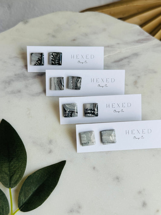 Black Agate Summer - Square Agate Studs
