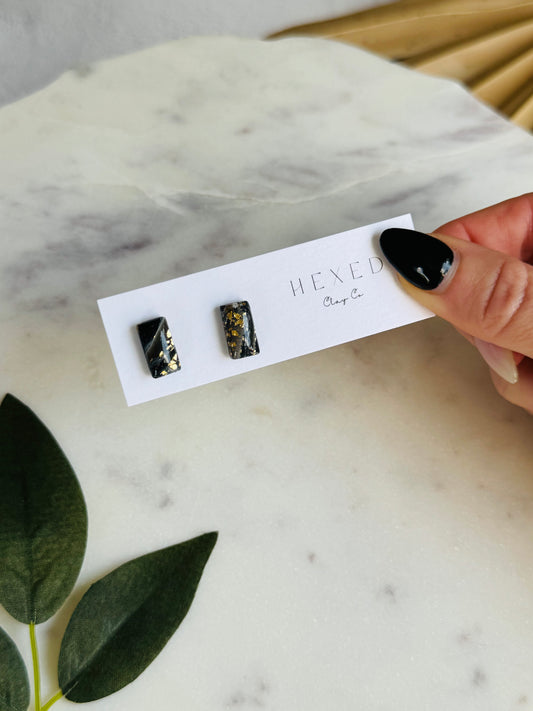 Black Agate Summer - Small Rectangle Studs