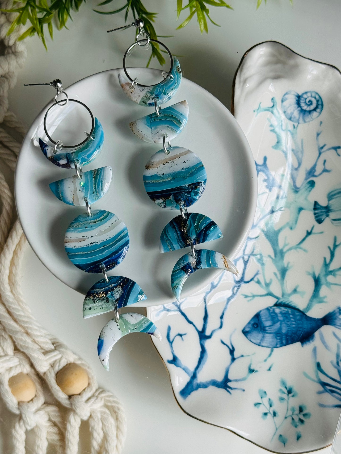 Water Agate - Moon Phase Earrings