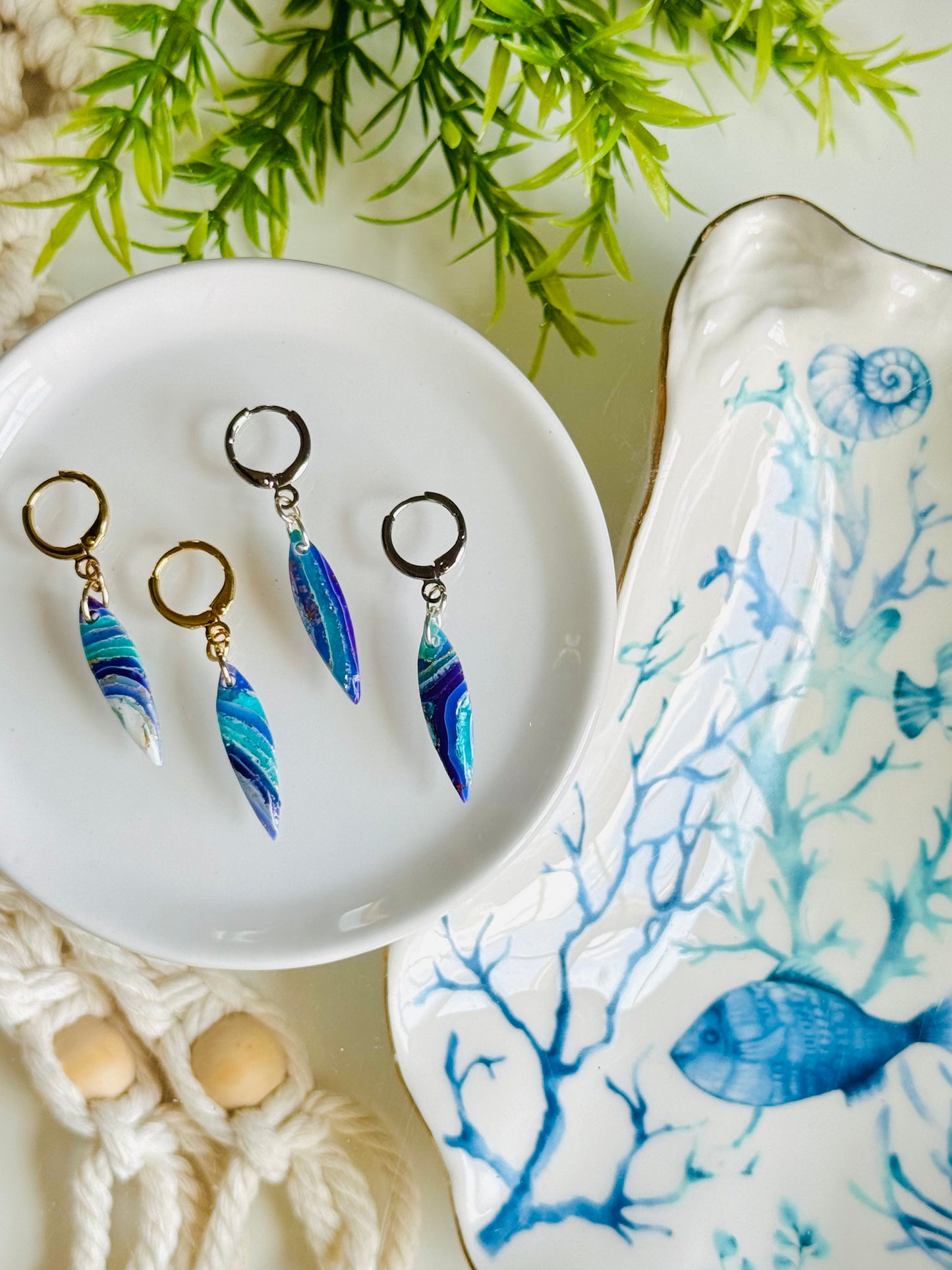 Water Agate - Pointy Leverback Earring