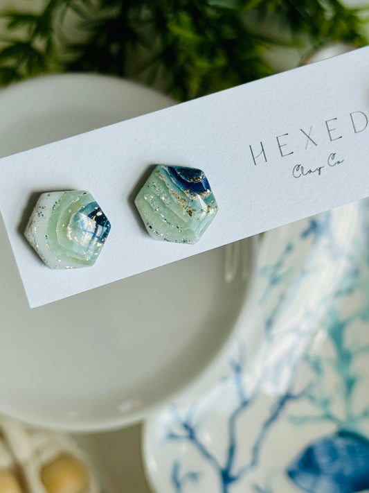 Water Agate - Hexagon Stud