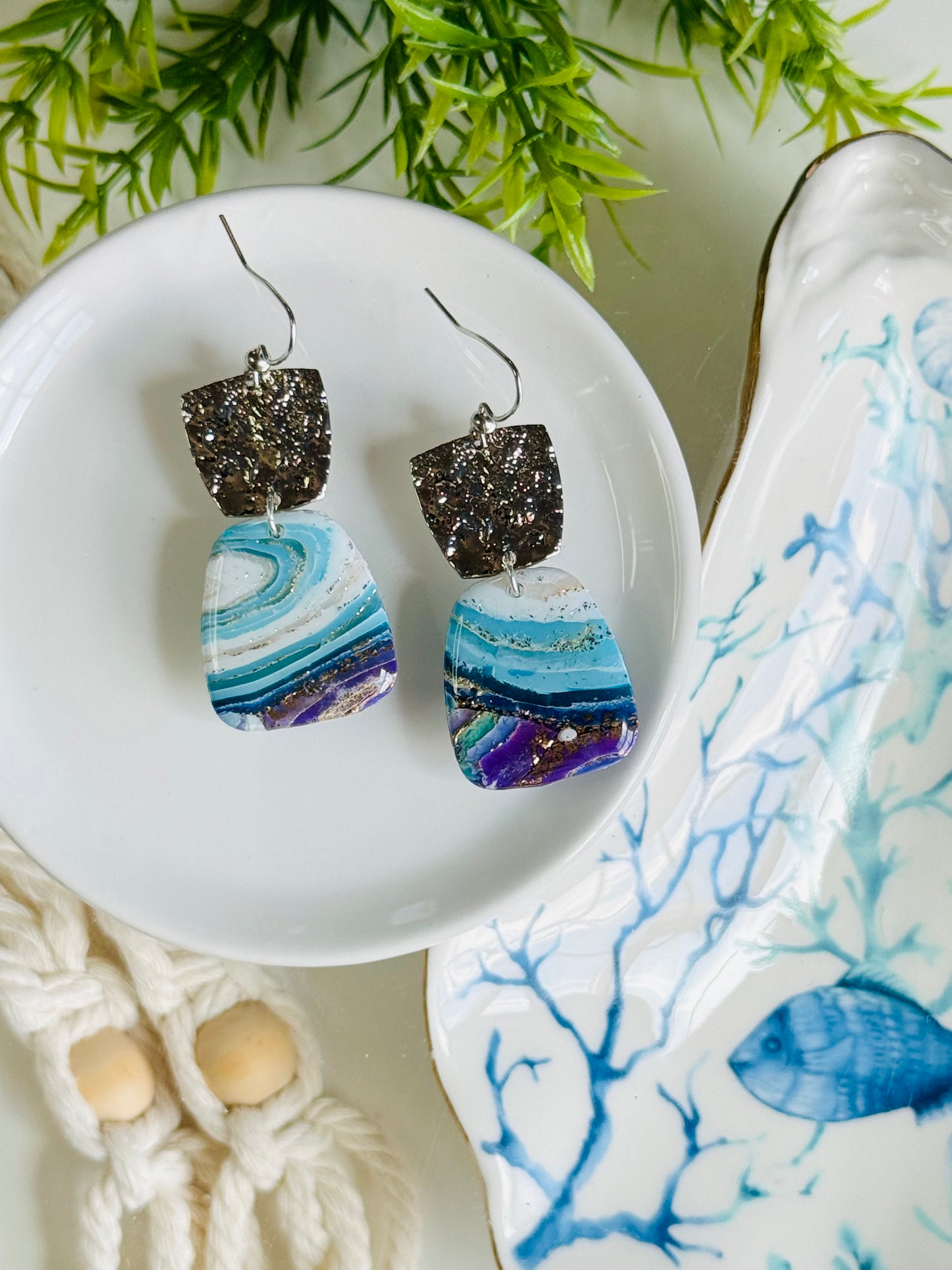 Water Agate - Trapezoid Duo Earring