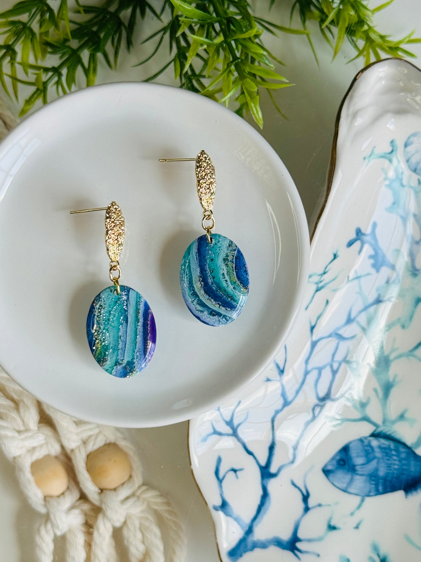 Water Agate - Oval & Reef Earring