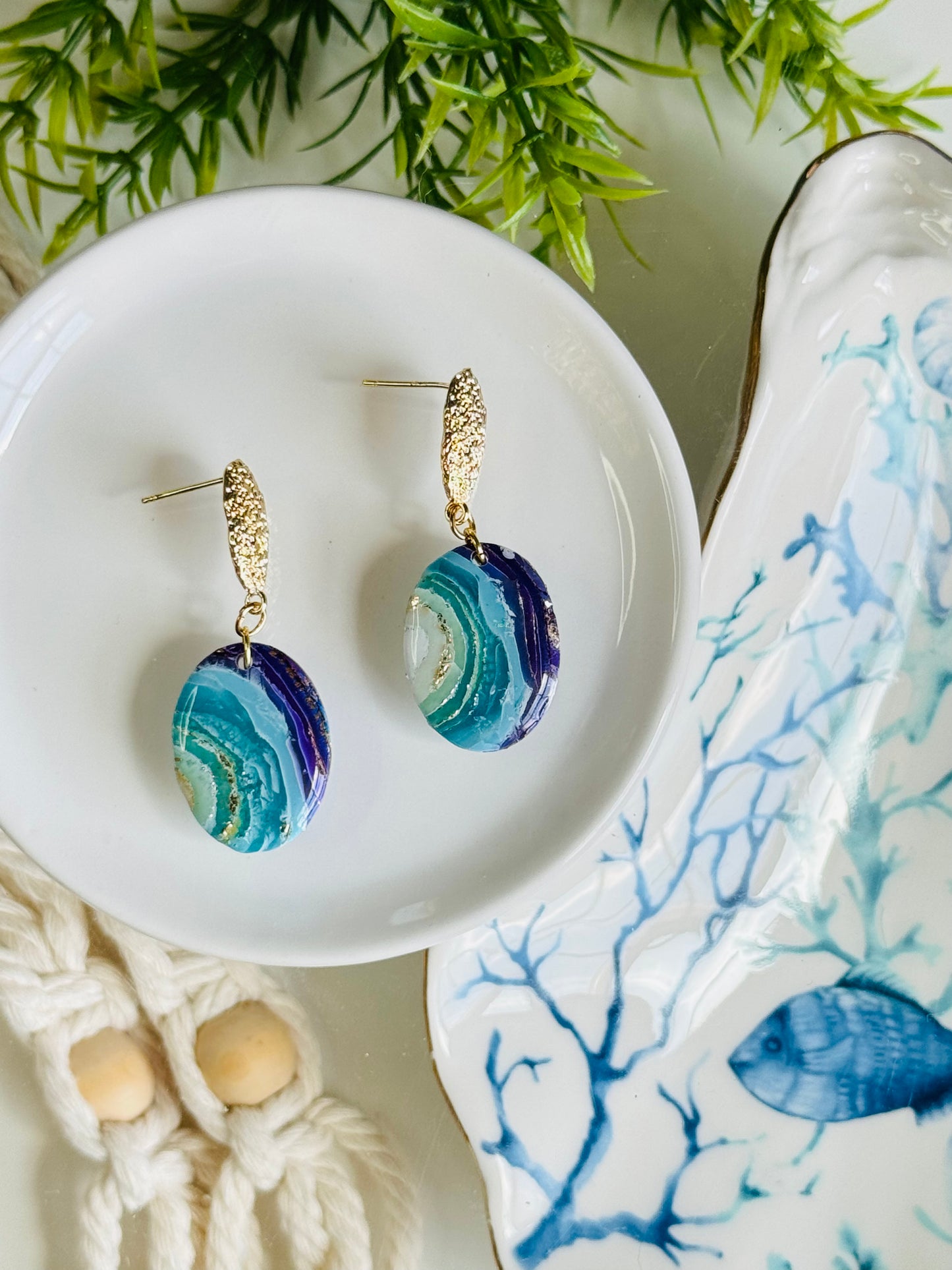 Water Agate - Oval & Reef Earring