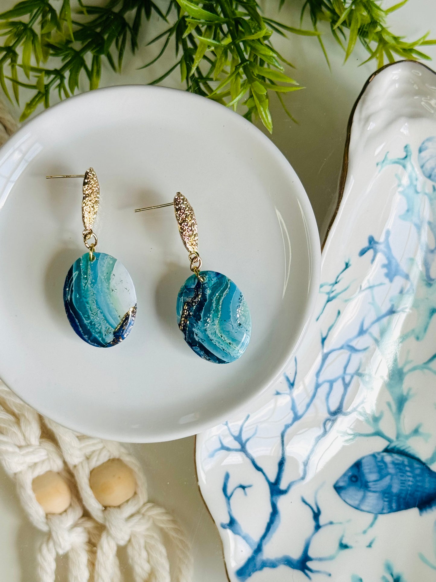 Water Agate - Oval & Reef Earring