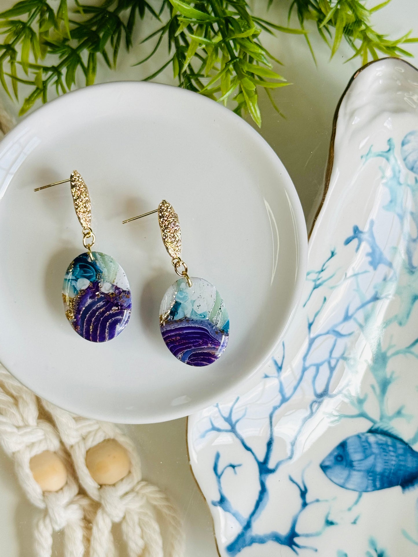 Water Agate - Oval & Reef Earring