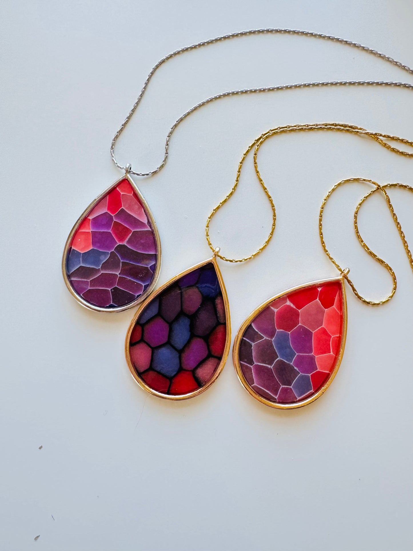 Purple "Stained Glass - Large Teardrop Necklace
